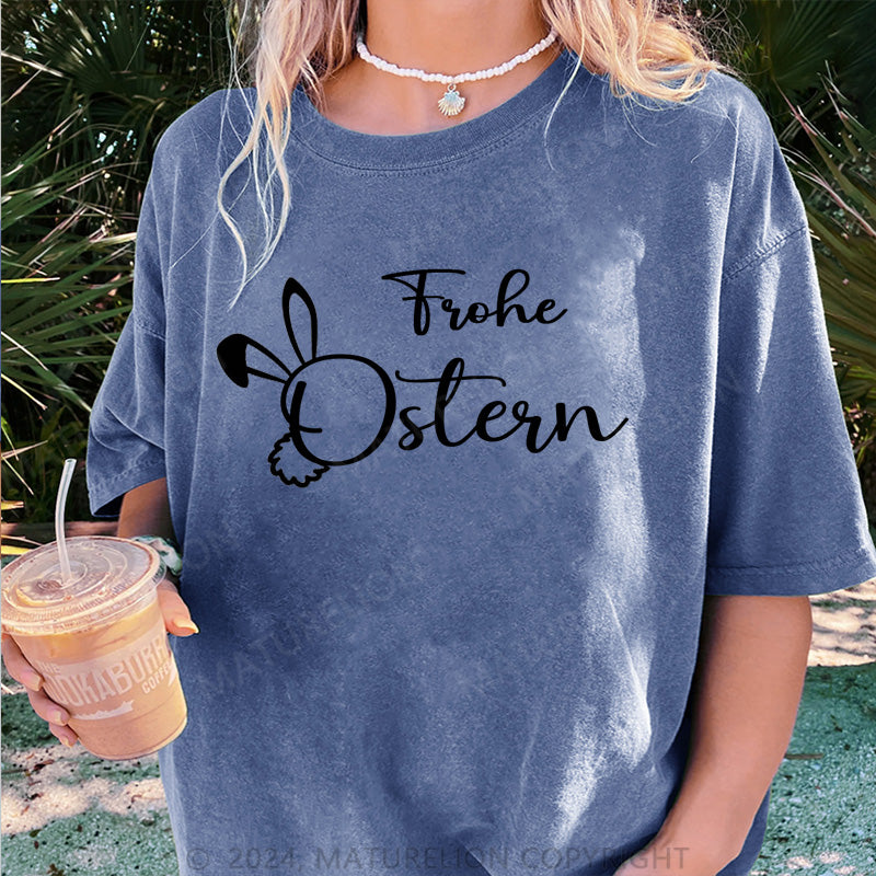 Maturelion Frohe Ostern Damen Gewaschene Vintage T-Shirt