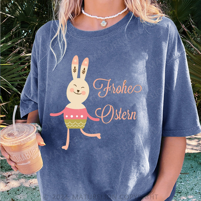 Maturelion Frohe Ostern Hase Tanzt Damen Gewaschene Vintage T-Shirt