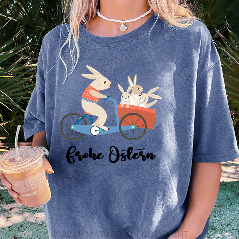 Maturelion Fahrrad Ostern Hase Damen Gewaschene Vintage T-Shirt
