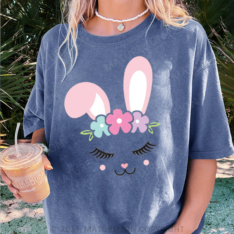 Maturelion Osterhase und Blumen Damen Gewaschene Vintage T-Shirt