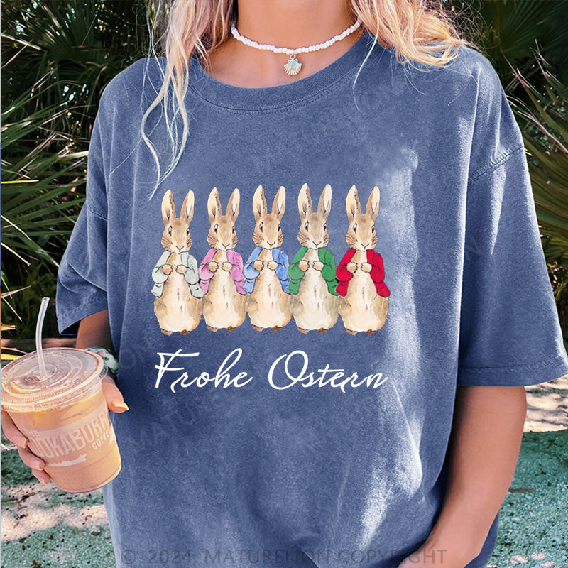 Maturelion Frohe Ostern Damen Gewaschene Vintage T-Shirt