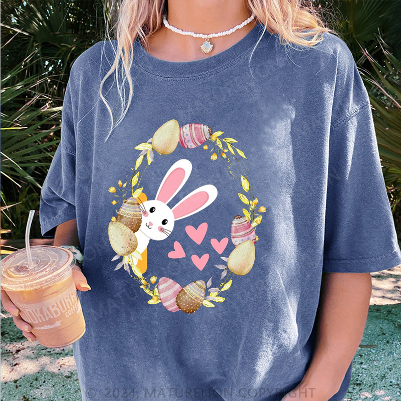 Maturelion Süße Hase und Eier Damen Gewaschene Vintage T-Shirt