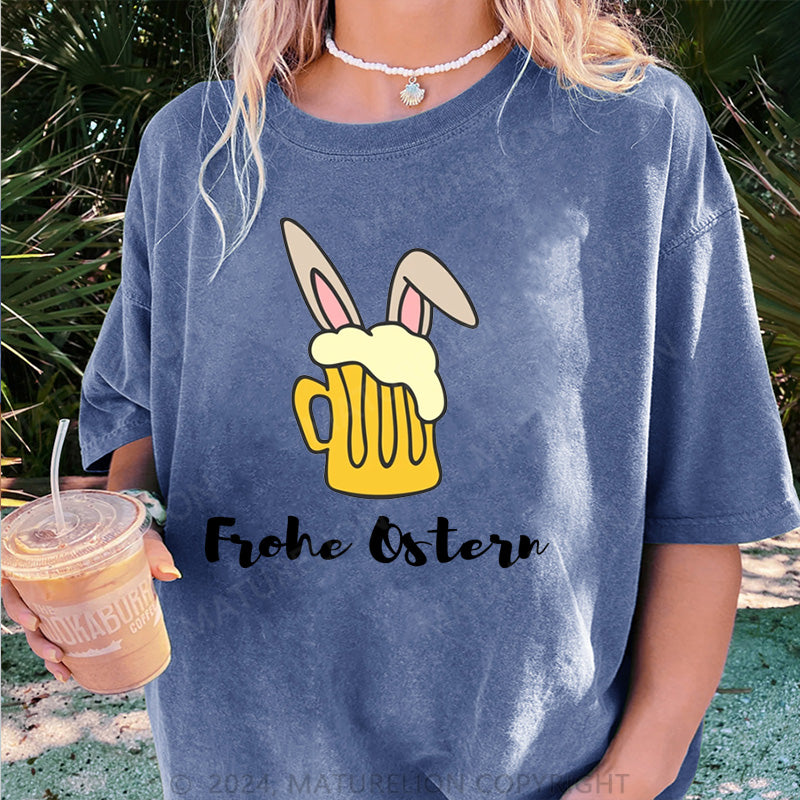 Maturelion Frohe Ostern Damen Gewaschene Vintage T-Shirt