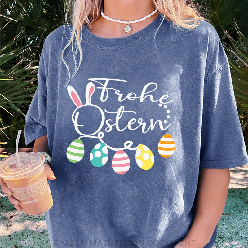 Maturelion Frohe Ostern und Ostereier Damen Gewaschene Vintage T-Shirt