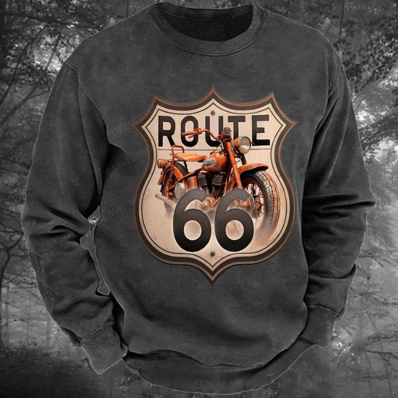 Route 66 Motorrad Gewaschenes Sweatshirt