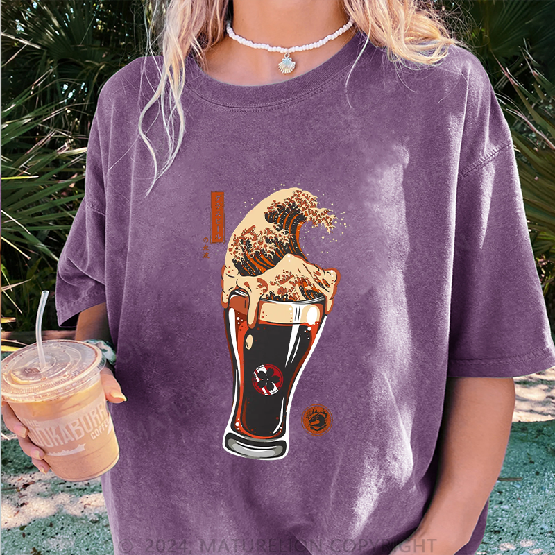 Maturelion Japanisches Bier Damen Gewaschene Vintage T-Shirt