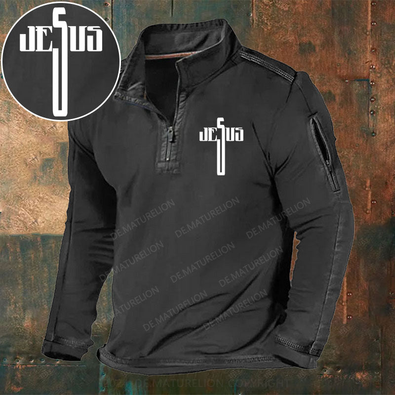 Jesus Christus Christlich Stehkragen Reißverschluss Polo Shirt