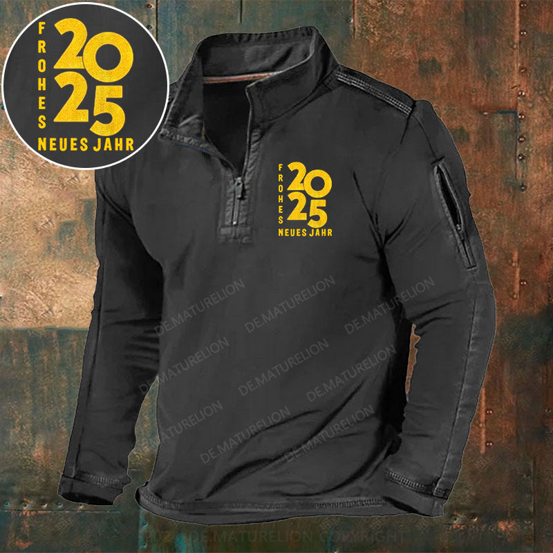 Frohes Neues Jahr 2025 Stehkragen Reißverschluss Polo Shirt
