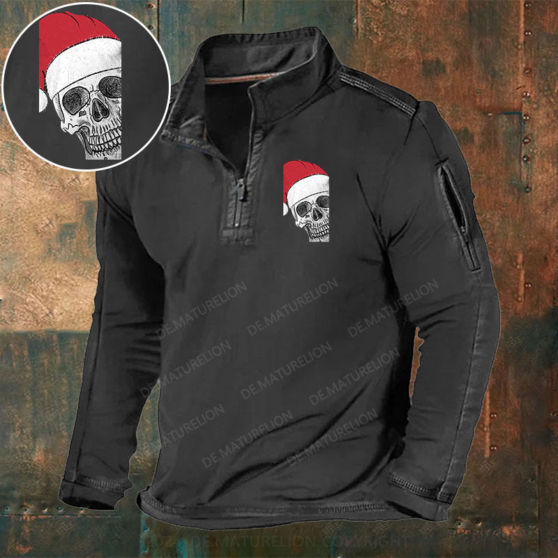 Skeleton Weihnachten Stehkragen Reißverschluss Polo Shirt