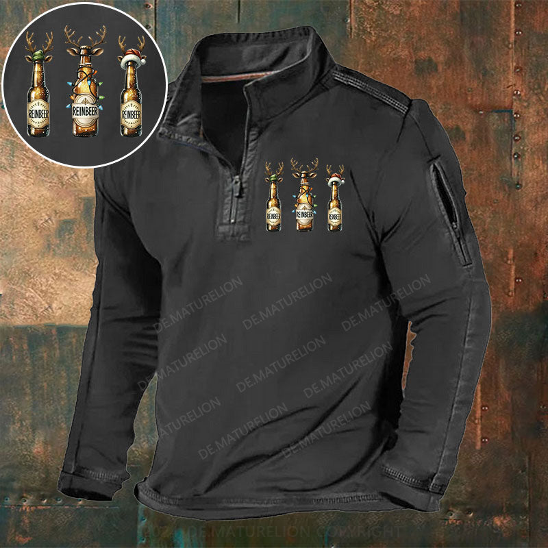 Reinbeer Frohe Weihnachten Stehkragen Reißverschluss Polo Shirt