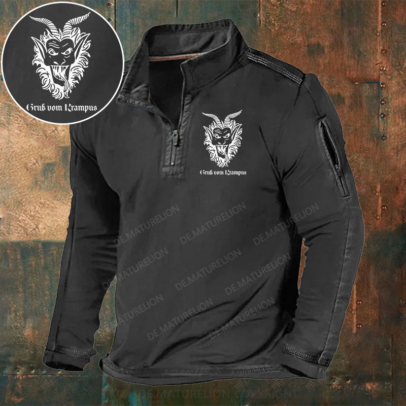 Gruß Vom Krampus Stehkragen Reißverschluss Polo Shirt