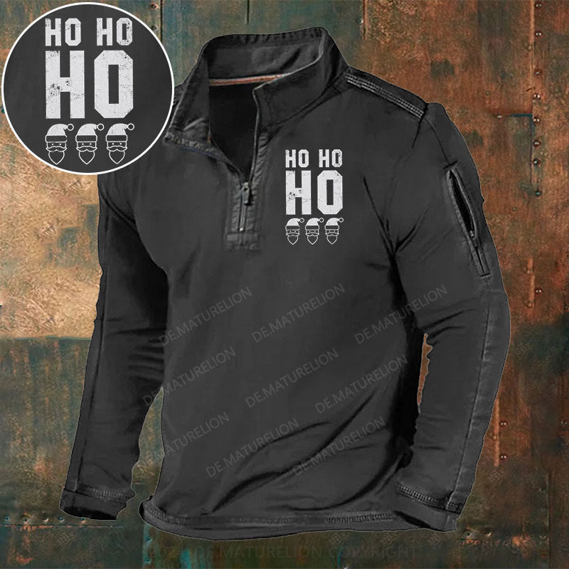 HO HO HO Stehkragen Reißverschluss Polo Shirt