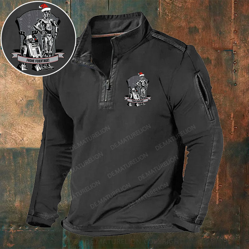 Frohe Feiertage Stehkragen Reißverschluss Polo Shirt