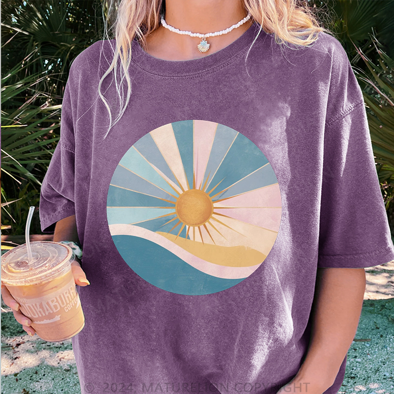 Maturelion Die Sonne Damen Gewaschene Vintage T-Shirt
