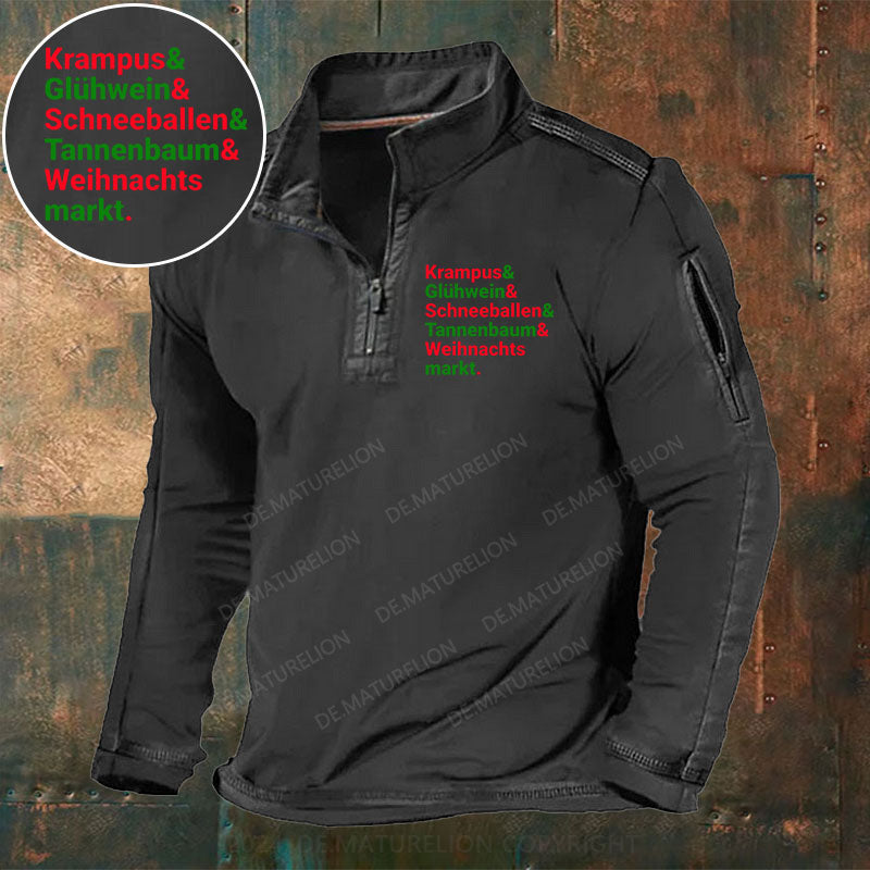 Krampus Glühwein Schneeballen Tannenbaum Weihnachtsmarkt Stehkragen Reißverschluss Polo Shirt