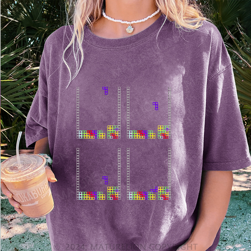 Maturelion Tetris Damen Gewaschene Vintage T-Shirt