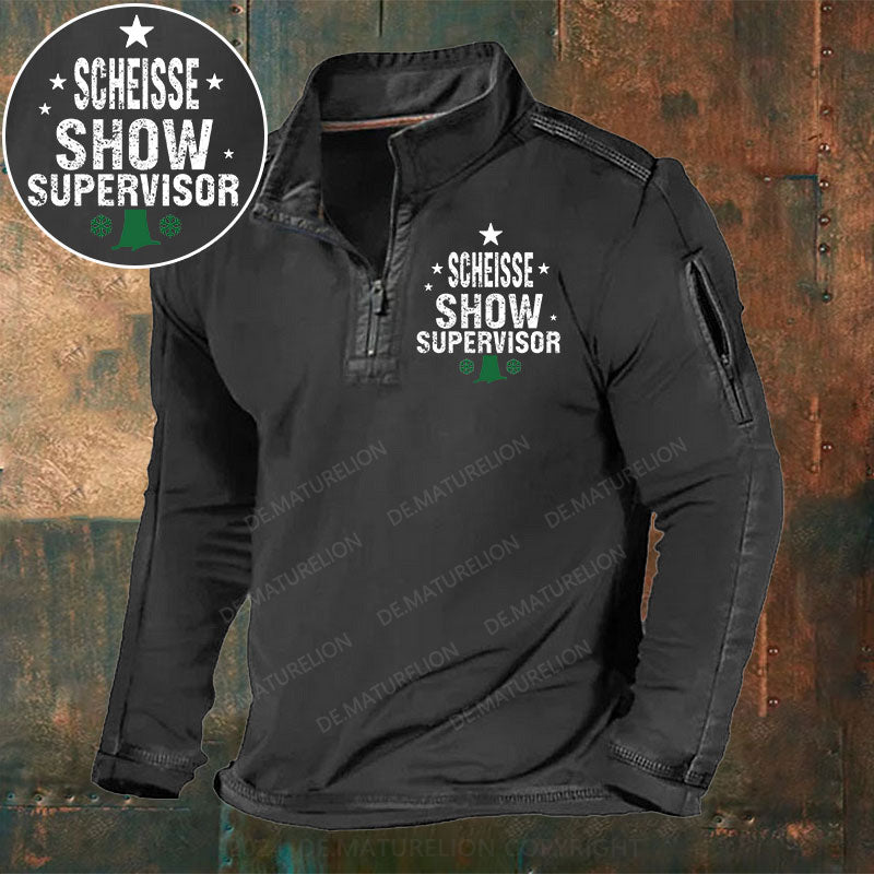 Scheisse Show Supervisor Stehkragen Reißverschluss Polo Shirt