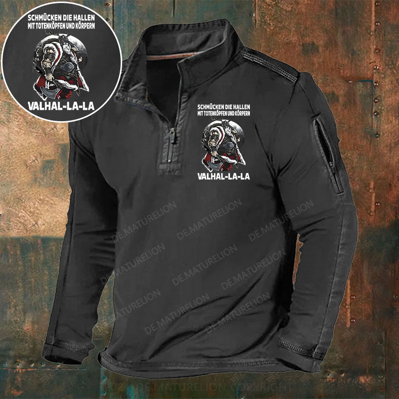 Schmücken Die Hallen Mit Totenköpfen Und Körpern Valhal-La-La Stehkragen Reißverschluss Polo Shirt