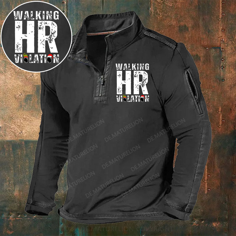 Walking HR Violation Stehkragen Reißverschluss Polo Shirt