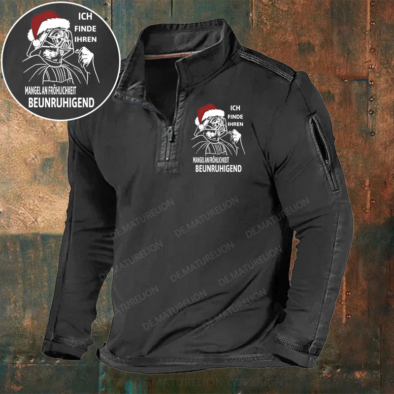 Ich finde Ihren Mangel an Fröhlichkeit beunruhigend Stehkragen Reißverschluss Polo Shirt
