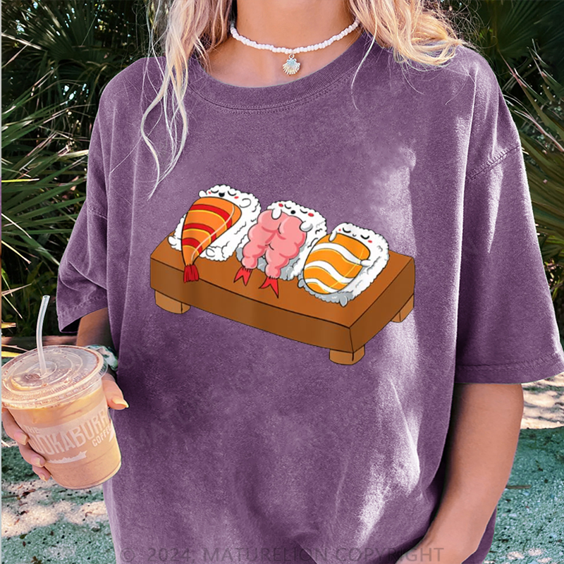 Maturelion Sushi Damen Gewaschene Vintage T-Shirt