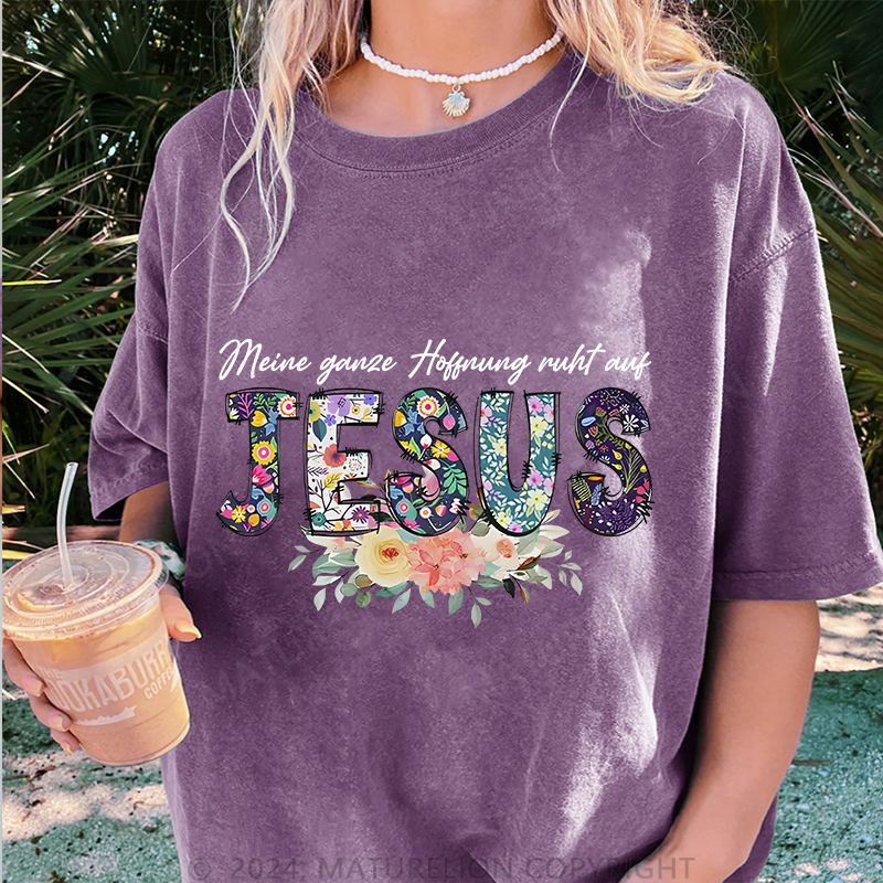 Maturelion Jesus Damen Gewaschene Vintage T-Shirt