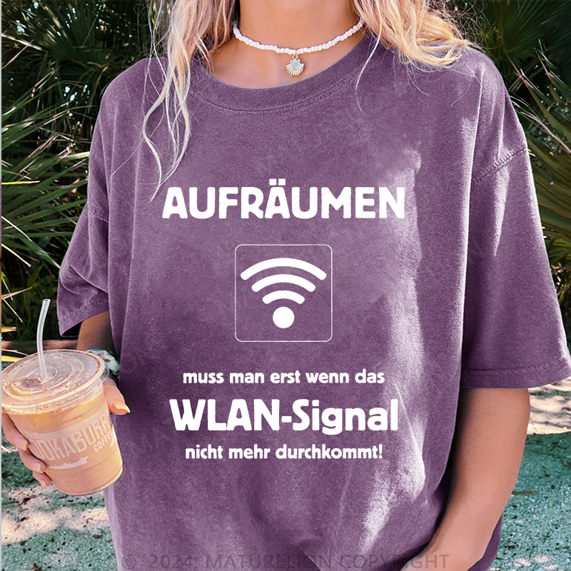 Maturelion Aufräumen WLAN Damen Gewaschene Vintage T-Shirt