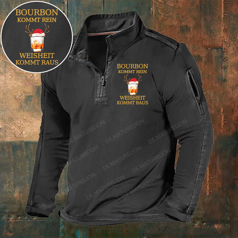 Bourbon Kommt Rein Weisheit Kommt Raus Stehkragen Reißverschluss Polo Shirt