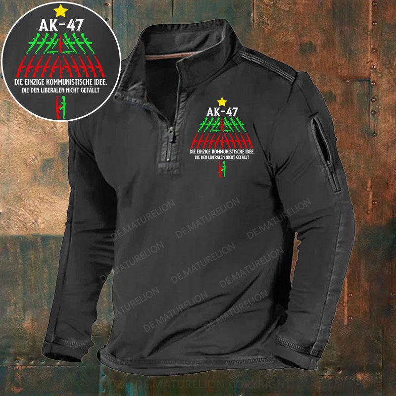 AK-47 Die einzige kommunistische Idee, die den Liberalen nicht gefällt Stehkragen Reißverschluss Polo Shirt