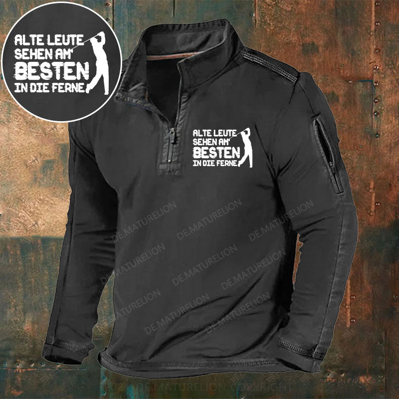 Alte Leute sehen am Besten in die Ferne Stehkragen Reißverschluss Polo Shirt