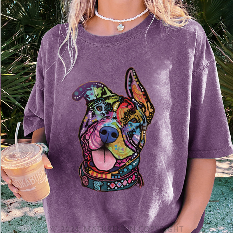 Maturelion Farbiger Hund Damen Gewaschene Vintage T-Shirt