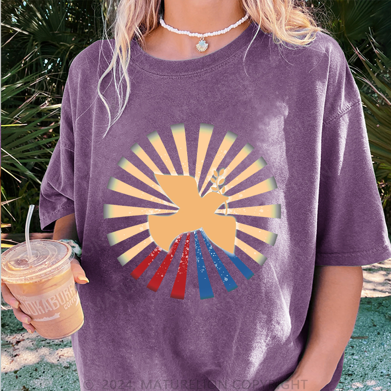 Maturelion Friedenstaube Damen Gewaschene Vintage T-Shirt