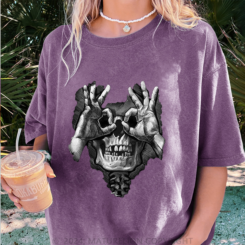 Maturelion Skelett Damen Gewaschene Vintage T-Shirt