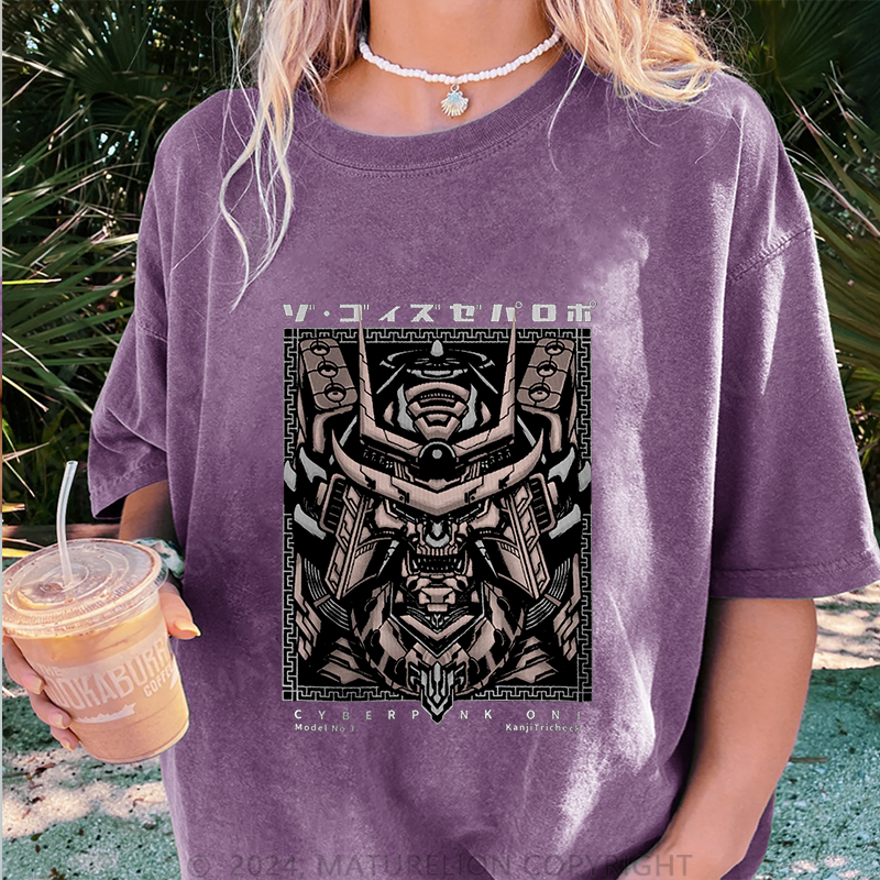 Maturelion Cyber Damen Gewaschene Vintage T-Shirt