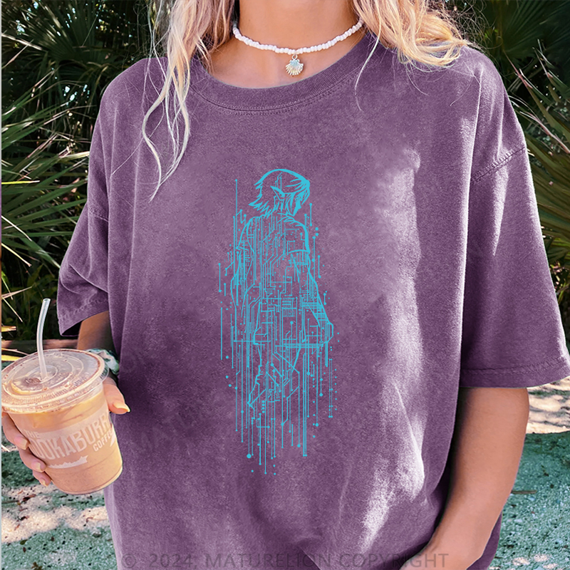 Maturelion Geek Damen Gewaschene Vintage T-Shirt