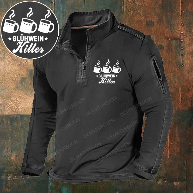 Glühwein Killer Stehkragen Reißverschluss Polo Shirt