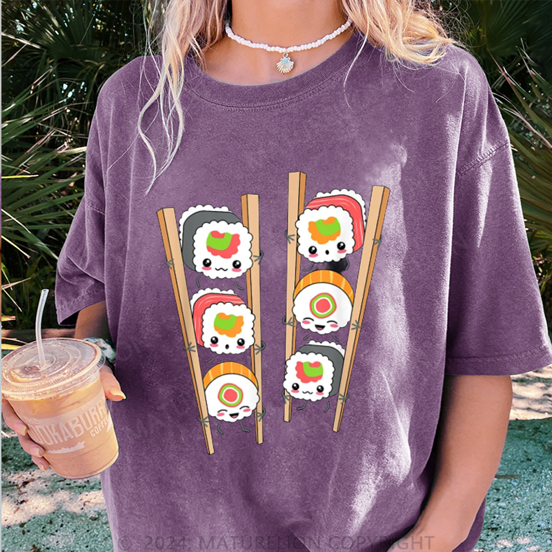 Maturelion Schöne Sushi Damen Gewaschene Vintage T-Shirt