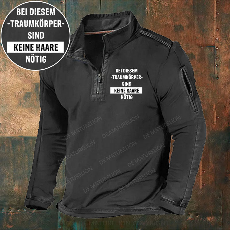 Bei diesem Traumkörper sind keine Haare nötig Stehkragen Reißverschluss Polo Shirt