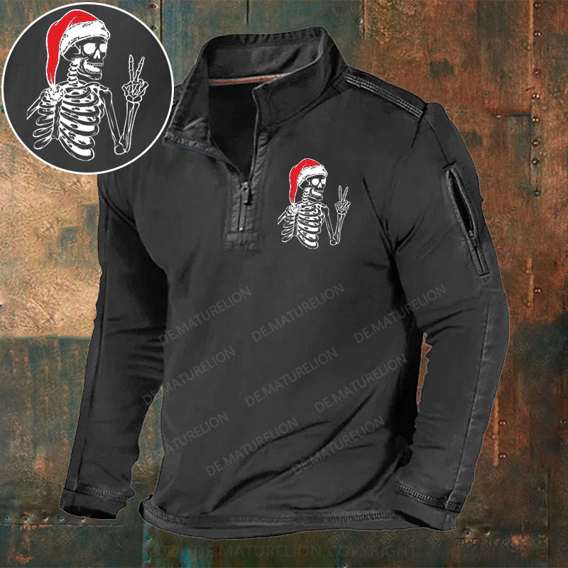 Weihnachten Schädel Stehkragen Reißverschluss Polo Shirt