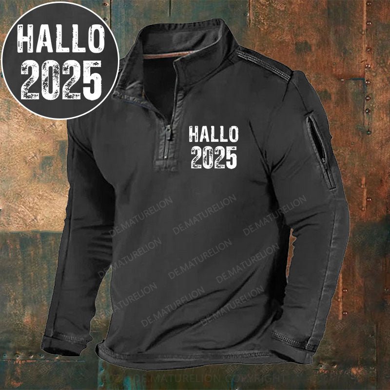 Hallo 2025 Stehkragen Reißverschluss Polo Shirt
