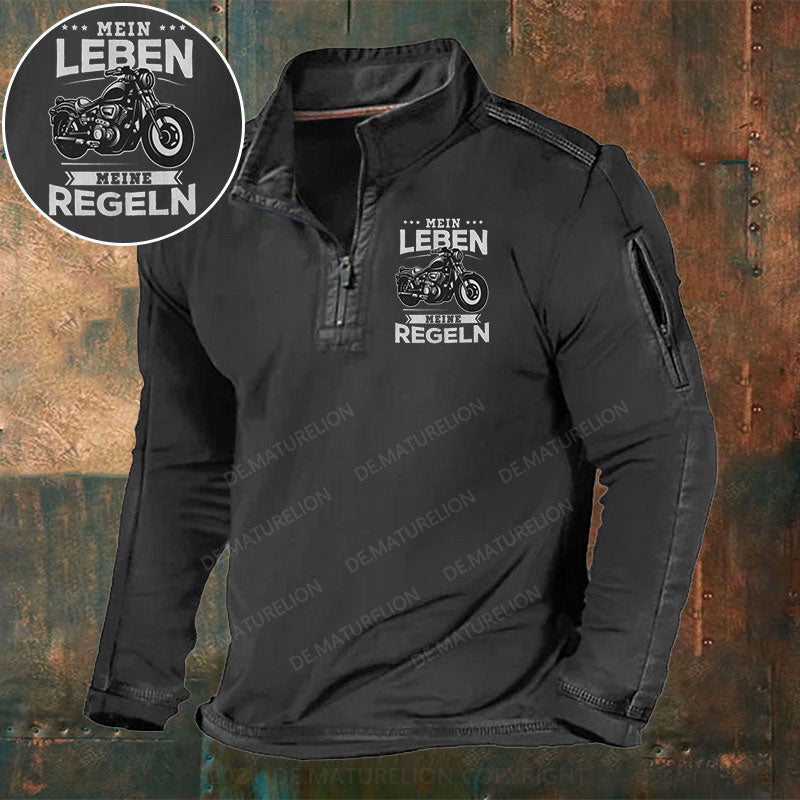 Mein Leben Meine Regeln Stehkragen Reißverschluss Polo Shirt
