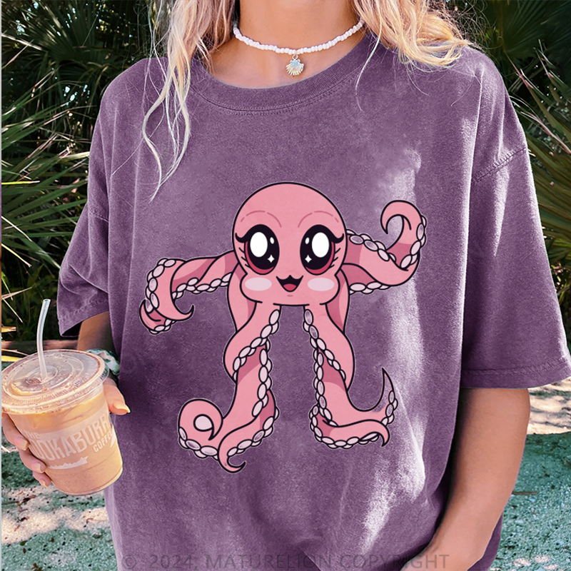 Maturelion Oktopus Damen Gewaschene Vintage T-Shirt