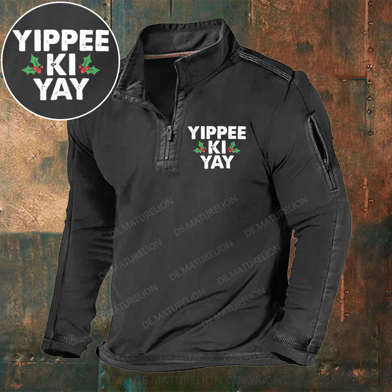 Yippee Ki Yay Stehkragen Reißverschluss Polo Shirt
