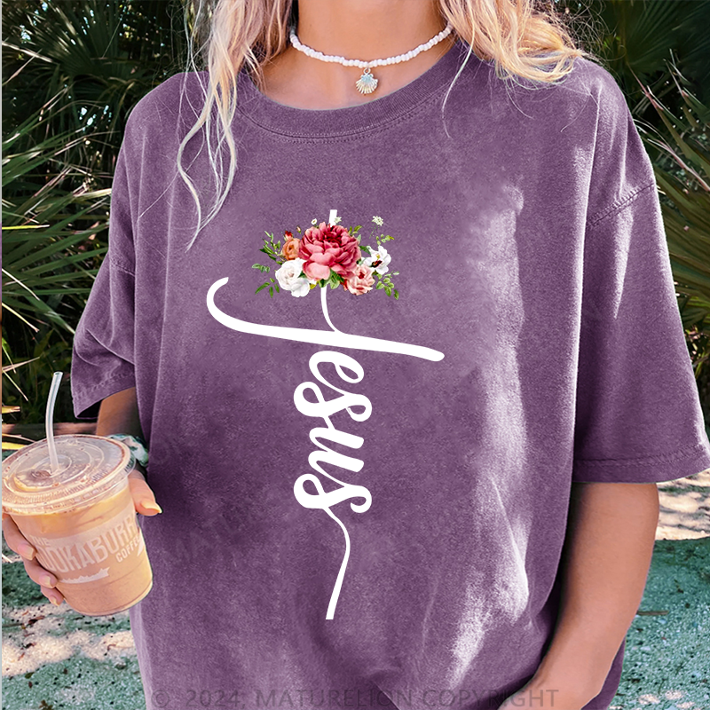 Maturelion Jesus Damen Gewaschene Vintage T-Shirt