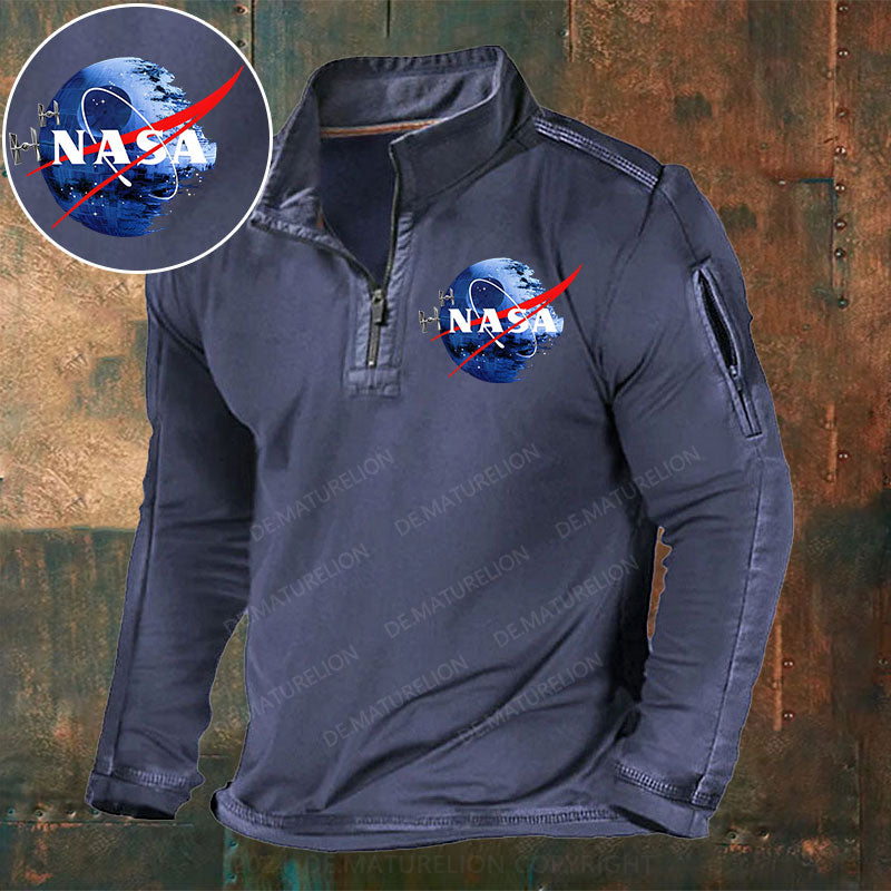 Todesstern NASA inspiriert Stehkragen Reißverschluss Polo Shirt