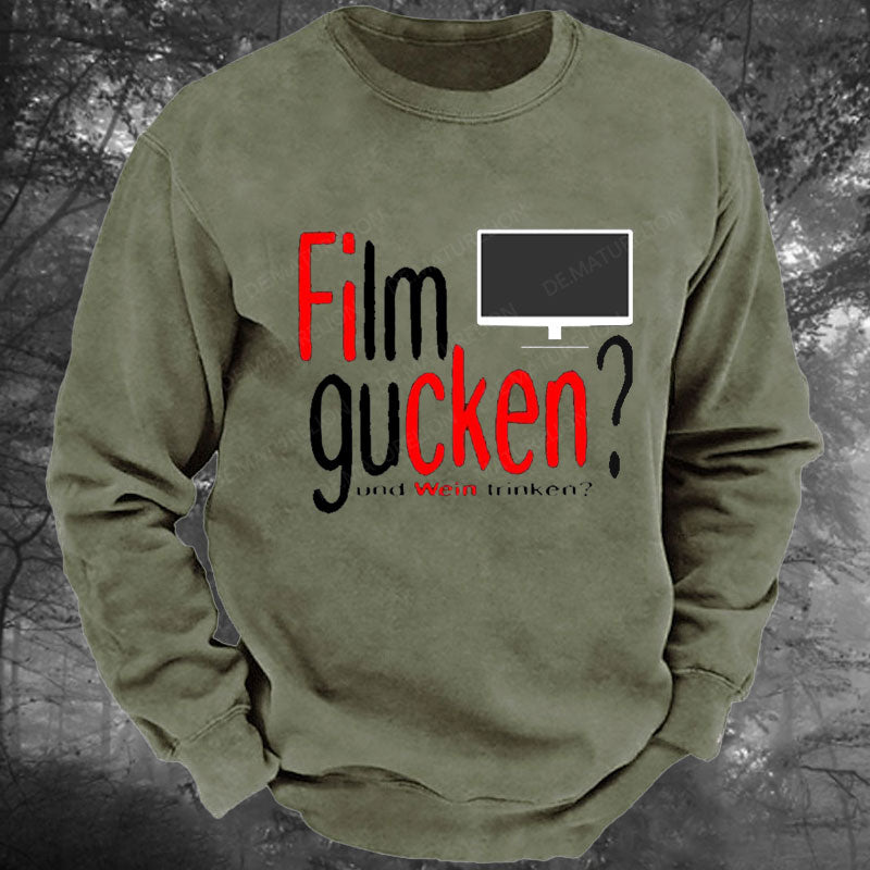 Film gucken ficken Wein trinken Gewaschenes Sweatshirt