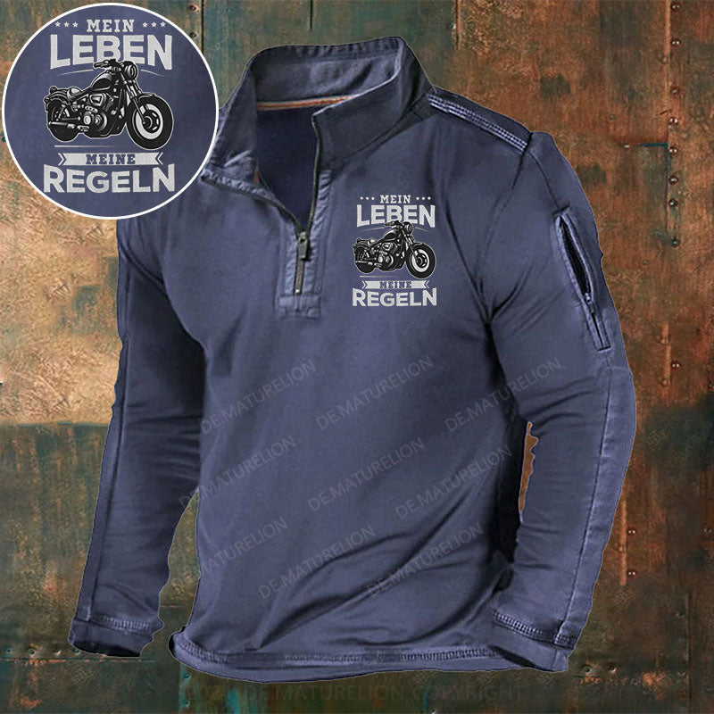 Mein Leben Meine Regeln Stehkragen Reißverschluss Polo Shirt