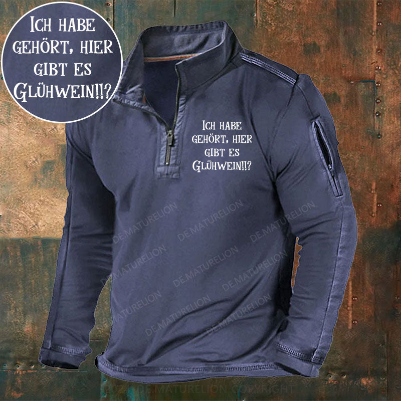 Glühwein trinken Weihnachtsmarkt Weihnachtsfeier Stehkragen Reißverschluss Polo Shirt