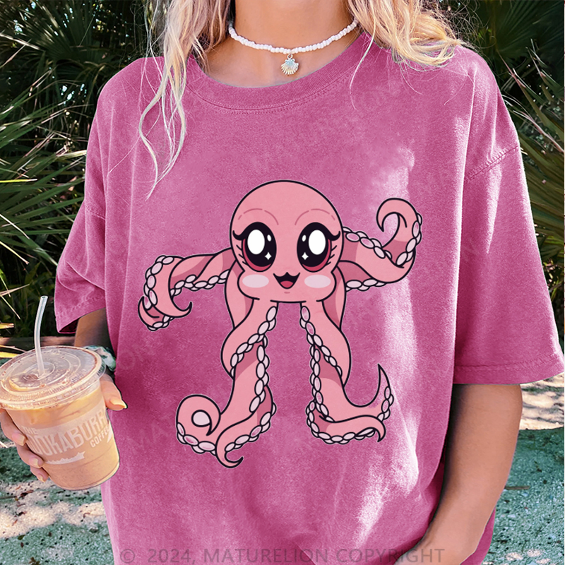 Maturelion Oktopus Damen Gewaschene Vintage T-Shirt