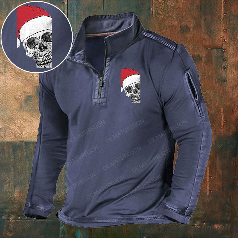 Skeleton Weihnachten Stehkragen Reißverschluss Polo Shirt